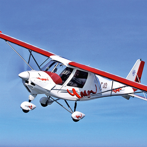 IKARUS C42 plane with aviation-grade RVS, during testing.